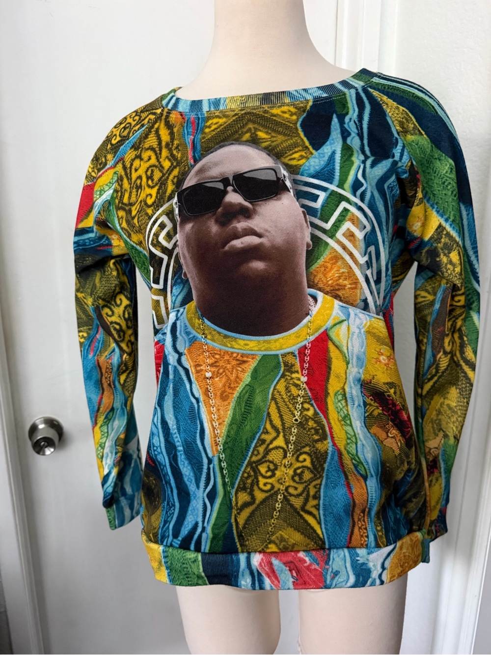 BIGGIE SMALLS Vibrant Multi-Color Portrait Crewneck Sweater